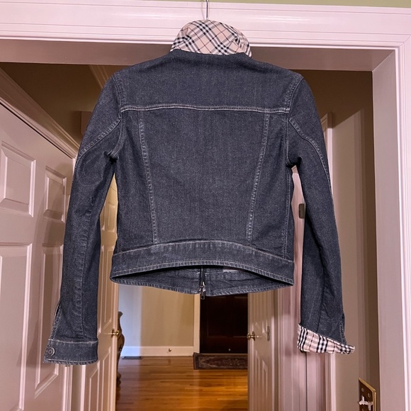 EEUC Women's Burberry London Zip Front Dark Denim Jacket w/ Plaid USA Size 4 - Picture 4 of 8